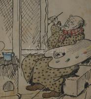 Oskar Laske (1874-1951): Festő a műtermében. Akvarell, tus, papír, jelzett, kissé foltos, lapszéli s...