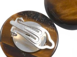 Ezüst (Ag) klipsz fülbevaló pár, tigrisszem gyönggyel, jelzett, bruttó 16,8g