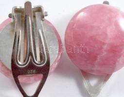 Ezüst (Ag) klipsz fülbevaló pár, rózsaszín kővel, jelzett, bruttó 9,7g