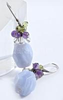 Ezüst (Ag) fülbevaló pár, kalcedon, ametiszt gyöngyökkel, jelzett, bruttó 11,3g