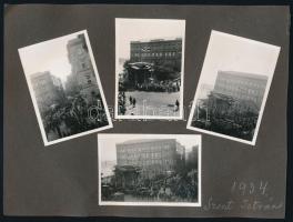 1934 Budapest Lánchíd, Fő utca, Szent István napi ünnepségek. 6 db fotó, albumlapokon 6x9 cm