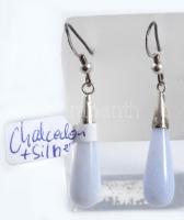 Ezüst (Ag) fülbevaló pár, kalcedon, cseppel, jelzett, bruttó 3,3g