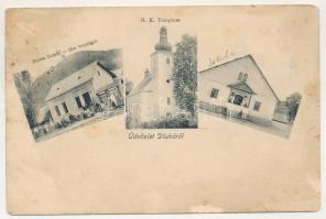 1908 Dluha, Bánhegy, Dlhá nad Oravou; Római katolikus templom, iskola, Bocsa József-féle vendéglő. Bocsa J. saját kiadása / Catholic church, school, restaurant, inn (Rb)