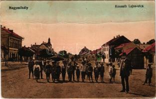1915 Nagymihály, Michalovce; Kossuth Lajos utca, üzletek. Vasúti levelezőlapárusítás 2444. / street view, shops (fa)