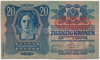 1913. 20K "1185 160290" piros "Deutschösterreich" felülbélyegzéssel T:F szép pap...