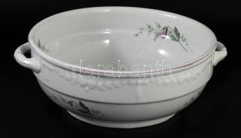 cca 1900 Porcelán tésztás tál, plasztikus és festett díszítéssel, kopással, d: 29 cm