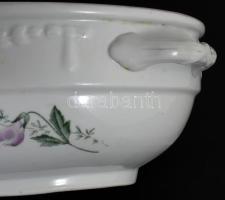 cca 1900 Porcelán tésztás tál, plasztikus és festett díszítéssel, kopással, d: 29 cm