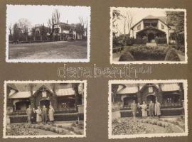 ca 1936 Családi utazások fotóalbum: Magyarországi városképek és olasz városképek. Budapest, Szeged, Hódmezővásárhely, Orosháza. közel 200 db fotó, szépen rendezett, feliratozott albumban