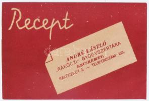 André László "Rákóczi" Gyógyszertára Kecskemét receptboríték + kézzel írt receptkönyv, néh...