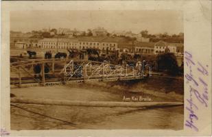 1918 Braila, Am Kai / Danube bridge, WWI German military soldiers. photo (EK) + "Deutsche Feldpost" (EB)
