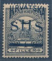 SHS 1918 Turul 1f próbanyomat. Signed: Bodor Certificate: Zrinjscak