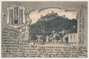 1904 Kőhalom, Cohalm, Reps, Rupea; vár. Johanna Gimesch kiadása, szecessziós-virágos keret címerrel / Repser Burg / castle. Art Nouveau, floral frame with coat of arms (fl)