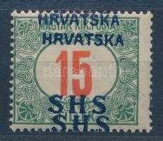 SHS 1918 Portó 15f kettős felülnyomással. Signed: Bodor Certificate: Zrinjscak