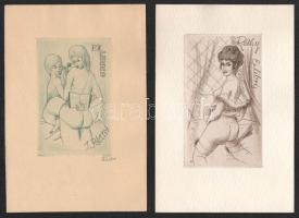 Fritz Kühn (1910-1967): 6 db erotikus ex libris, többségében a Réthy családhoz köthető. Rézmetszet v...