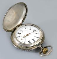 Ezüst (Ag) tokos zsebóra üveg nélkül, d: 5cm, működik, bruttó 88g