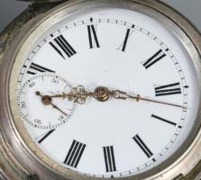 Ezüst (Ag) tokos zsebóra üveg nélkül, d: 5cm, működik, bruttó 88g