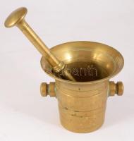 Antik bronz mozsár törővel, m: 12 cm, törő h: 23 cm
