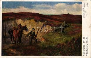 Lesben . Első világháborús osztrák-magyar katonai művészlap / Ulanen auf Vorposten. Völkerkrieg 1914/15. / WWI K.u.K. military art postcard