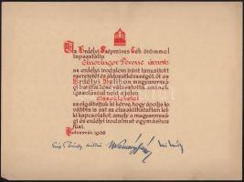 1938 Kolozsvár, az Erdélyi Szépmíves Céh által kiállított oklevél neves emberek nyomtatott aláírásával (pl. Kós Károly)