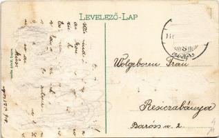 1912 Lugos, Lugoj; Városi színház, montázs hintóval. Auspitz Adolf kiadása / theatre, montage with h...