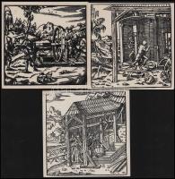 Agricola - A bányászatról és kohászatról készült fametszetek, 5 db, 15×15 cm