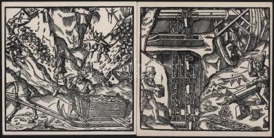Agricola - A bányászatról és kohászatról készült fametszetek, 5 db, 15×15 cm