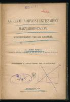 Juba Adolf: Az iskolaorvosi intézmény Magyarországon. Negyedévszázados fennállása alkalmából írta: - - . A szerző, Juba Adolf (1864-1928) orvos, iskolaorvos, egyetemi tanár, az iskola-egészségügy egyik neves úttörője által dedikált példány! (,,Nagyságos Éltes József [...] urnak tisztelete jeléül a szerző".) Különlenyomat a ,,Klinikai Füzetek" 1910-II. évfolyamából. Bp., 1911, Brózsa Ottó-ny., 98+[2] p. Átkötött félvászon-kötésben, az eredeti papírborítót bekötötték, néhány lap kissé sérült, intézményi bélyegzőkkel.