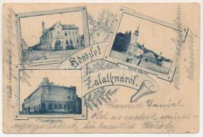 1901 Zalatna, Zlatna; Állami ipari szakiskola, Három templom, Takarékpénztár. Folberth Vilmos kiadása / industrial school, churches, savings bank. Art Nouveau, floral (szakadások / tears)