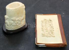 Csont berakásos bőr irattárca + faragott csont dísz  / Bone-ornaments