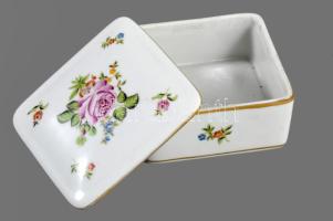 Herendi rózsamintás bonbonier, jelzett, hibátlan, 9x9 cm