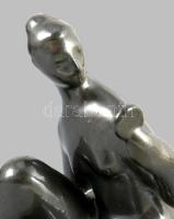 Art deco stílusú tükörbe néző nő, kerámia, jelzés nélkül, m: 17 cm