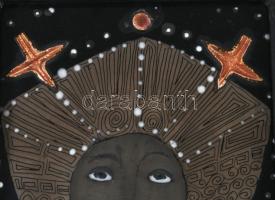 Járási Ildikó (1953-): Királynő. Tűzzománc, jelzett, fa keretben, 29x14 cm