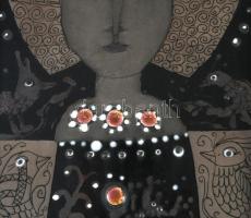 Járási Ildikó (1953-): Királynő. Tűzzománc, jelzett, fa keretben, 29x14 cm