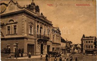 1909 Kézdivásárhely, Targu Secuiesc; Vigadó, piac. Turóczi István kiadása / restaurant, market + "KÉZDI-VÁSÁRHELY - BRASSÓ 172. SZ." vasúti mozgóposta bélyegző (r)