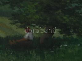 Olvashatatlan jelzéssel (jobbra lent), XX. sz. első fele: Kecskék pásztorral. Olaj, karton. Dekoratí...