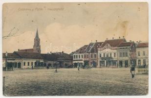 Csák, Csákova, Ciacova; Fő tér, üzletek. Deutsch József kiadása / main square, shops (szakadás / tear)