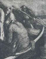 Toroczkai Oszvald (1884-1951): Tiszai átkelés. Rézkarc, papír. Jelzés nélkül. Üvegezett, kissé kopot...