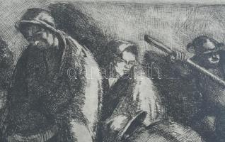 Toroczkai Oszvald (1884-1951): Tiszai átkelés. Rézkarc, papír. Jelzés nélkül. Üvegezett, kissé kopot...