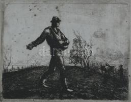 Toroczkai Oszvald (1884-1951): Magvető. Rézkarc, papír. Jelzés nélkül. Üvegezett, kissé kopott fakeretben. 14x20 cm