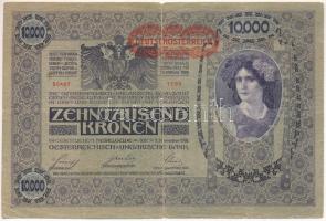 Ausztria 1918. 10.000K "1190 50487" "DEUTSCHÖSTERREICH" felülbélyegzéssel T:VG szakadások Austria 1918. 10.000 Kronen "1190 50487" with "DEUTSCHÖSTERREICH" overprint C:VG tears Krause P#66
