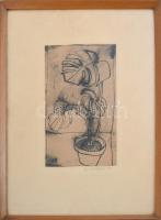 Haász István (1946): Csendélet, 1969. Tus, papír, jelzett. Üvegezett fakeretben. 20,5×11,5 cm