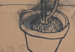 Haász István (1946): Csendélet, 1969. Tus, papír, jelzett. Üvegezett fakeretben. 20,5×11,5 cm