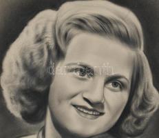 Hídvégi Károly (-): Fiatal hölgy arcképe, 1956. Ceruza, papír, jelzett. Fakeretben. 39×30 cm