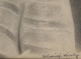 Hídvégi Károly (-): Fiatal hölgy arcképe, 1956. Ceruza, papír, jelzett. Fakeretben. 39×30 cm