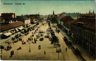 1914 Temesvár, Timisoara; Scudier tér, piac, üzletek. Lehner György kiadása / square, market vendors, shops (EB)