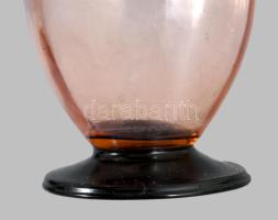 Antik likőrös üveg. Anyagában színezet hutaüveg, csiszolt dugóval, hibátlan 25 cm