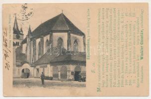 1900 Szászsebes, Mühlbach, Sebesul Sasesc, Sebes; Evangélikus templom. Winkler Gusztáv kiadása és reklámja / Lutheran church. Gustav Winkler's advertisement (kis szakadás / small tear)