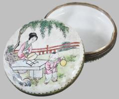 Kínai zománc borítású réz dobozka 8,5 cm / Chinese enameled copper box