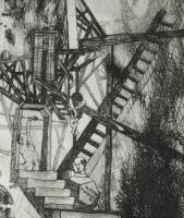 Kondor Béla (1931-1972): Zene hajnaltájt. Rézkarc, papír. Jelzett. Számozott: 50/43. 40x14,5 mm. Lap...