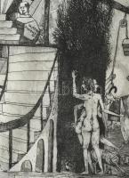 Kondor Béla (1931-1972): Zene hajnaltájt. Rézkarc, papír. Jelzett. Számozott: 50/43. 40x14,5 mm. Lap...